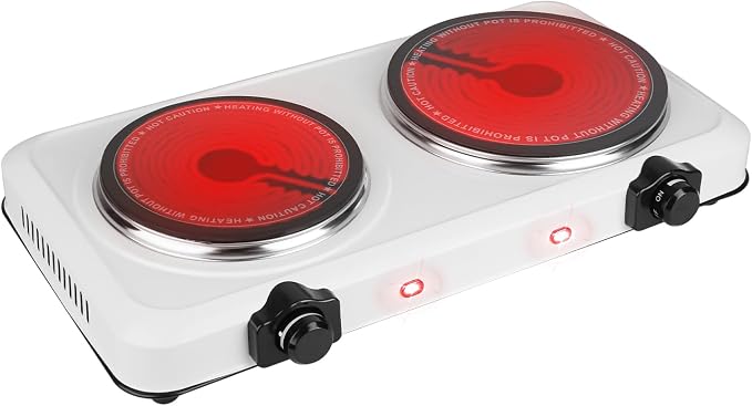 1800W Infrared Double Burner, Portable Hot Plate for Cooking, Countertop Burner with 7.5” & 6.3” Glass Plate Electric Cooktop with Stepless Temperature Adjustments for Home RV Camping