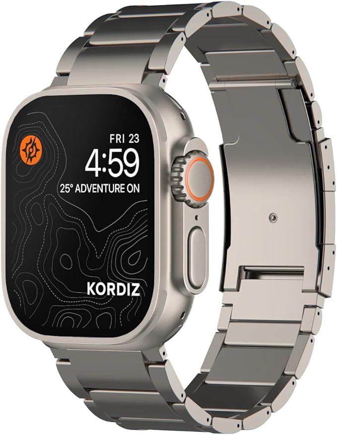 KORDIZ Titanium Watch Band T01 - Fits Apple Watch ULTRA 3 & ULTRA 2/1 (49mm) - Adjustable Titanium Apple Watch Band with Secure Clasp - Premium Color Matching Band (T01 | ULTRA Silver)