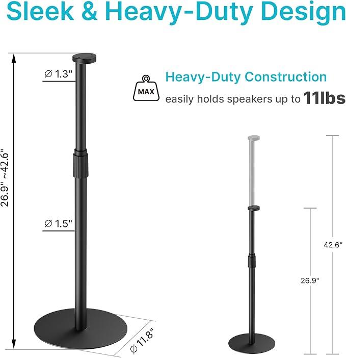 PEGZONE Speaker Stand Compatible with SONOS Era 300 and Era 100, Height Adjustable up to 42.6'', Floor Stand with Cable Management, Speaker Mount, Black, 1 Pack