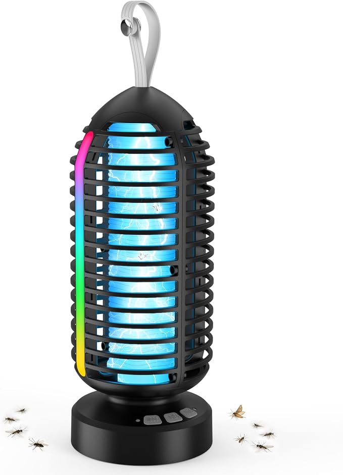 OnBeam Bug Zapper Indoor Electric Mosquito Zapper Outdoor Fly Zapper | Auto On/Off, 4000mAh Rechargeable Battery, Color Changing LED Lights, for Bedroom, Backyard, Patio, Camping