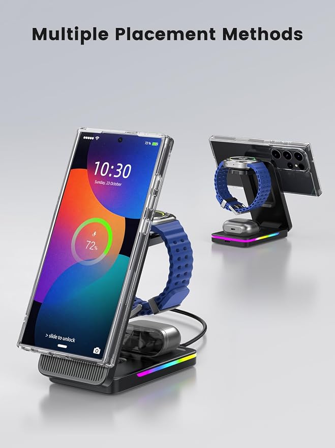 Magnetic Wireless Charger for Samsung Galaxy S26 Ultra, 3 in 1 Wireless Charging Station for Samsung Watch 8, Travel Foldable Charger Stand for Android S25 Ultra/Z Fold/Z Flip 7, Buds 4 Pro