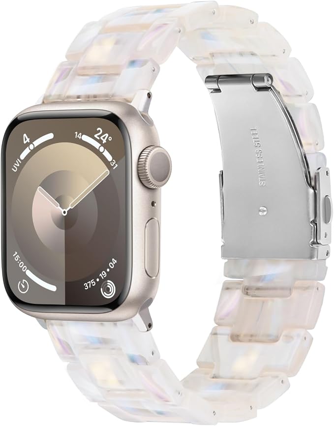 V-MORO Resin Strap Compatible with Apple Watch Bands 45mm/44mm/42mm iWatch Series 7/6/5/4/3/2/1/SE Lightweight Bracelet with Stainless Steel Buckle Wristband Replacement Women(Aurora,42/44/45mm)