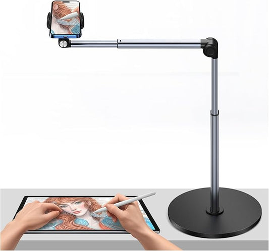 yAyusi Heavy Duty Aluminum Overhead Phone Mount, 13.7 in Long Phone Stand for Recording, Flexible Articulating Arm Phone Mount for Desk for Live Streaming, Meeting, Cooking – Perfect for Creators