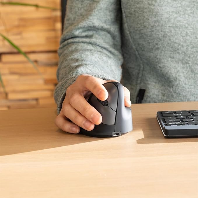 R-Go HE Ergonomic Mouse, Bluetooth 5.0, Silent Click, Vertical design, With Break Software, Prevents Tennis Elbow/RSI Arm, Rechargeable, For Windows/Mac, 5 Buttons, Black