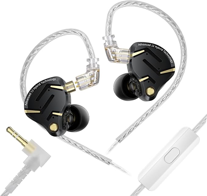 KZ ZS12 PRO 2 in Ear Monitor,1DD+5BA Hybrid Wired Earbud,IEM Earphones,Gaming Earbuds,HiFi Deep DASS IEM for Gaming,KZ Earbuds with 2PIN Cable for Audiophile (with Microphone, Black)