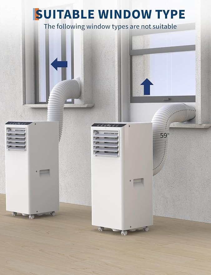 8000 BTU Portable Air Conditioners Cools Up to 350 Sq.Ft, 3 in 1 Portable AC with Remote, 24H Timer, Sleep Mode, Window Kit