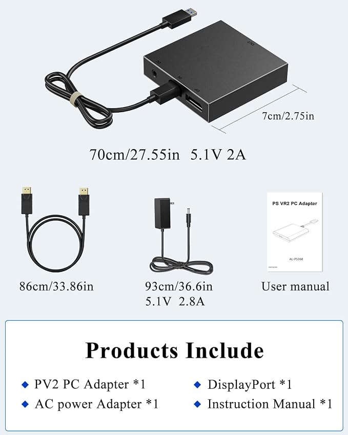 PC Adapter for VR2 Headset — Designed for VR2 Gaming with Windows PC, Compatible with Steam, Stable Signal Conversion, Expand VR Game Library, Durable Aluminum Alloy Housing