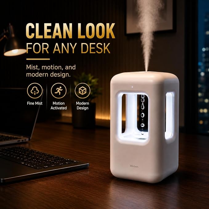 0.6L White Mini Humidifier with Anti-Gravity Water Drop Effect, Cool Mist Desktop Humidifier for Bedroom, Office Desk, Nightstand & Indoor Plants, 36dB Quiet, Night Light, Auto Shut-Off