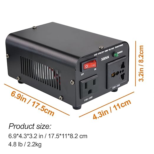Yinleader 500W 110/120V to 220/240V Voltage Converter Transformer Step Up/Down Converter 110V to 220V, 220V to 110V with US Power Cord and US to EU Adapter