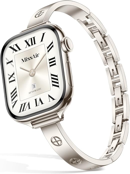 Missair Slim Bands Compatible with Apple Watch 38mm 40mm 41mm 42mm 44mm 45mm 46mm 49mm for Women, Thin Bracelet Dressy Designer Stainless Steel Metal Strap for iWatch Series 11 10 9 8 7 6 5 4 SE Ultra