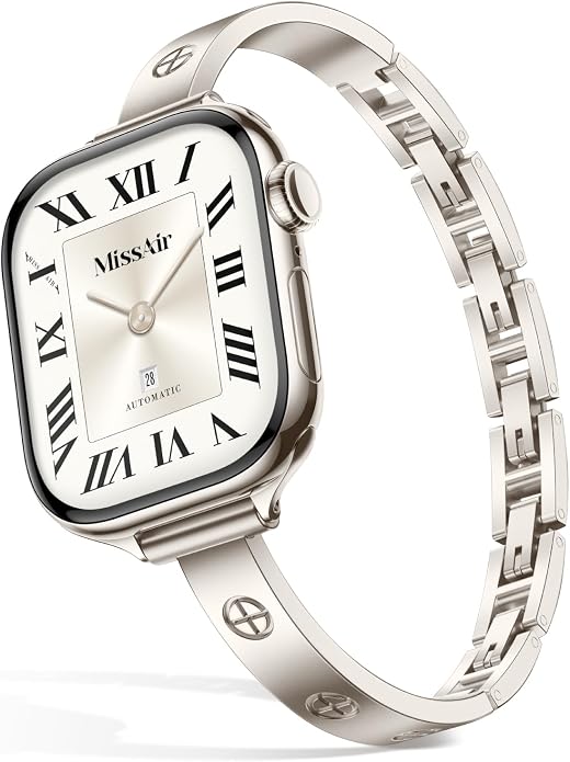 Missair Slim Bands Compatible with Apple Watch 38mm 40mm 41mm 42mm 44mm 45mm 46mm 49mm for Women, Thin Bracelet Dressy Designer Stainless Steel Metal Strap for iWatch Series 11 10 9 8 7 6 5 4 SE Ultra
