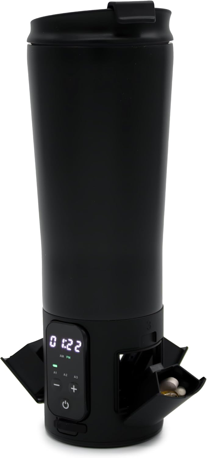 e-Pill Smart 12.5 oz Stainless Steel Tumbler Water Bottle Pill Organizer and Medicine Reminder