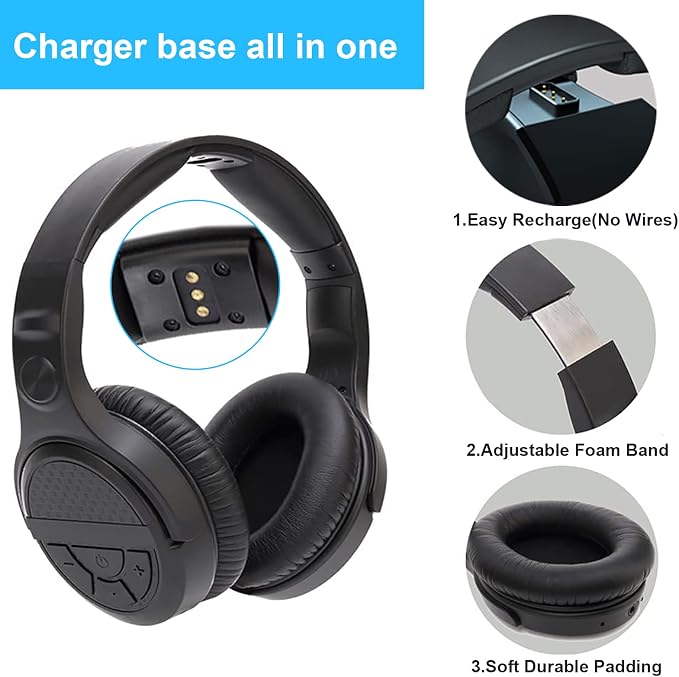 ANSTEN Wireless Headphones for TV Watching with Digital Optical RCA 2.4 GHz RF Transmitter Charging Dock, Over Ear Headset with 3 Audio Modes, 197 FT Wireless Range, 10 Hrs Audio Playtime