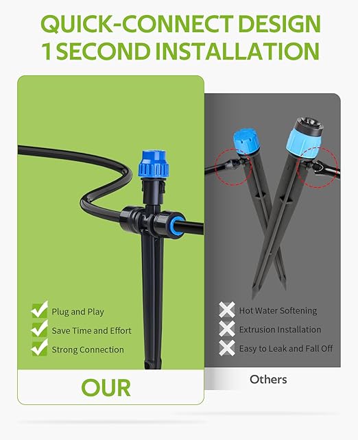 HIRALIY 118FT Drip Irrigation Kit, Quick-Connect Garden Watering System with 30 Adjustable Misting Nozzles and 1/4 in Tubing for Greenhouse Rows, Hanging Plants, Raised Beds & Patio Gardens