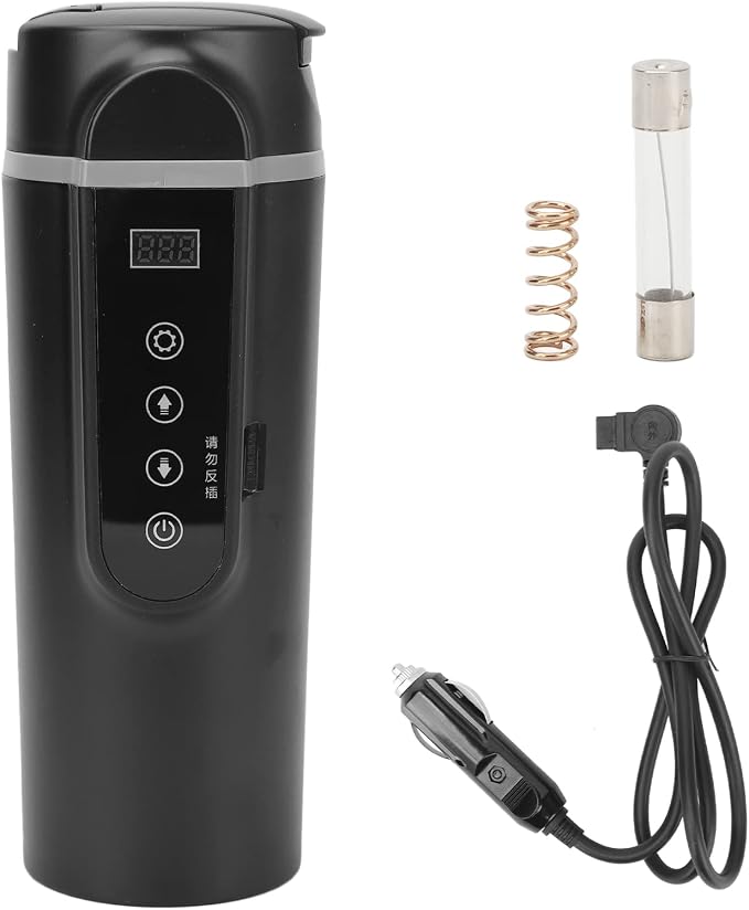 500ml Car Electric Mug, Men Women Travel Kettle, Electric Heated Travel Mug, Portable Auto Shut Off Water Boiler for Tea Coffee (Black)