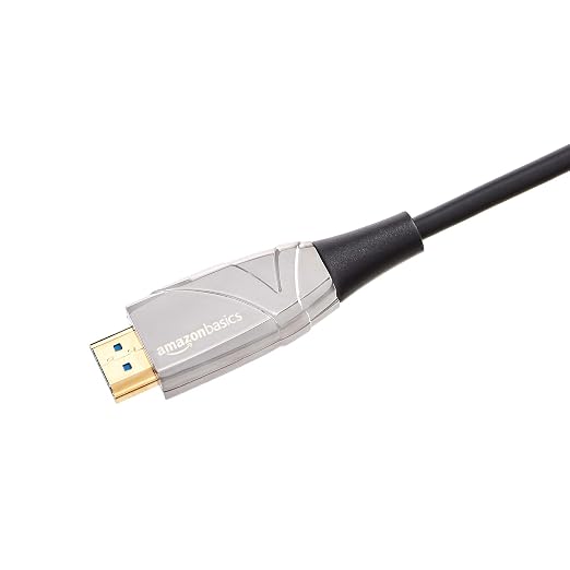 Amazon Basics High-Speed Fiber Optic HDMI Cable, Gold Plated Connector, 4K@60Hz, Slim and Flexible, Audio Return, Ethernet, 50 Ft, Black, 20-Pack