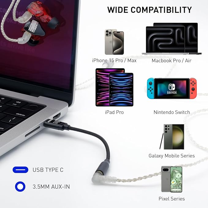 ADV. Accessport Lite USB Type C to 3.5mm Female Headphone Jack Adapter, Hi Res 24bit/96kHz USB C to Aux Audio Dongle Cable Cord Compatible with iPhone 15 Pro Max/15 Pro/15 Plus, Galaxy S23/S22 Ultra