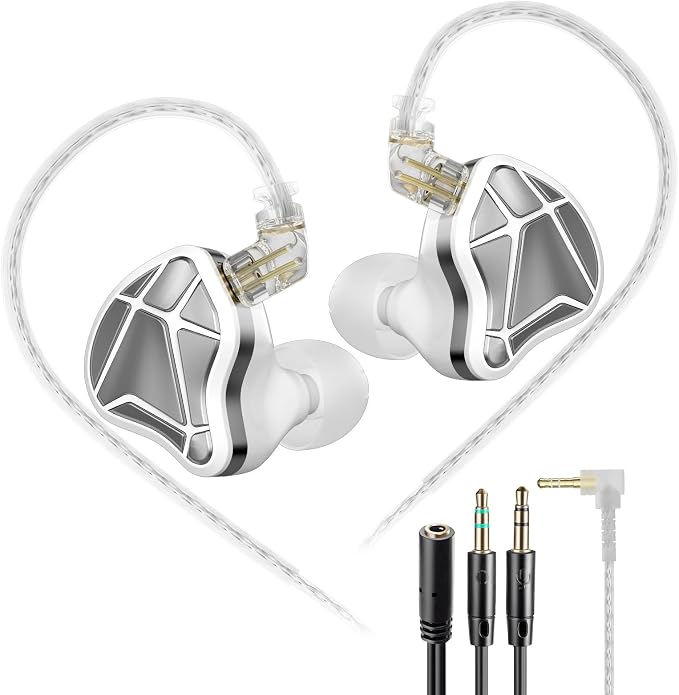 KZ Axas Gaming Earbuds Wired for PS4 PC Xbox PS5, Noise Isolation IEM for Gaming with Low Latency, Comfort-Fit Earphones for Laptop, Consoles and Mobile (White, Nomic)