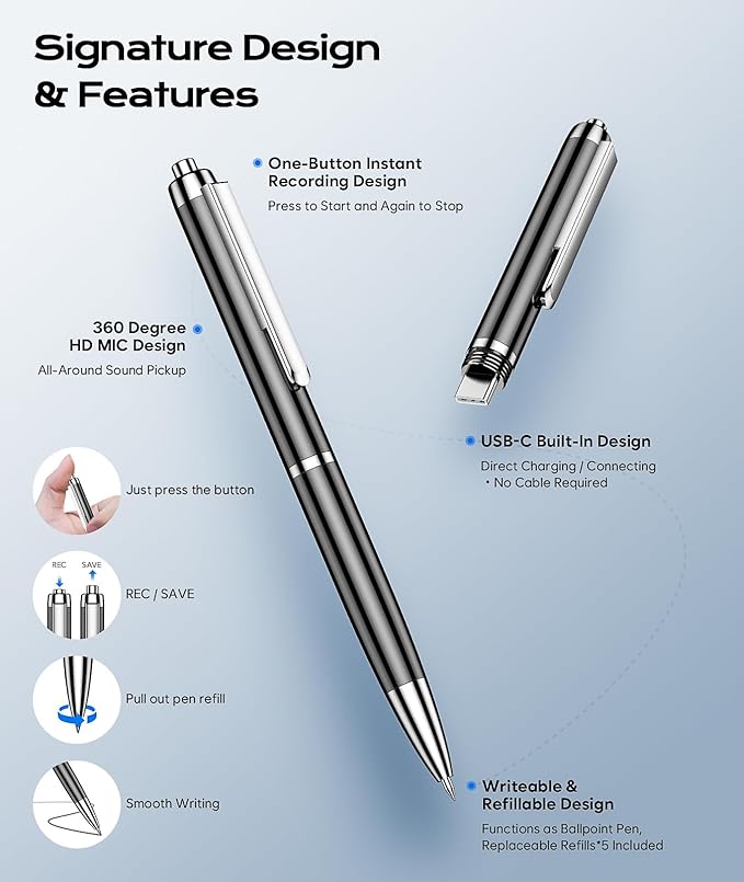 72GB Digital Voice Recorder w/USB Type-C, Portable Dictahpone Recording Device, One-Touch Start Voice Active Recorder with Playback, Portable Audio Recorder for Class Meeting