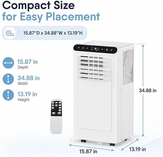 8000 BTU Portable Air Conditioners, 3-in-1 Portable AC with Cooling Dehumidifier Fan, Quiet Sleep Mode, Remote Control, 24H Timer,LED Touch Screen, for Bedroom Office Dorm Rooms Up to 350 Sq Ft