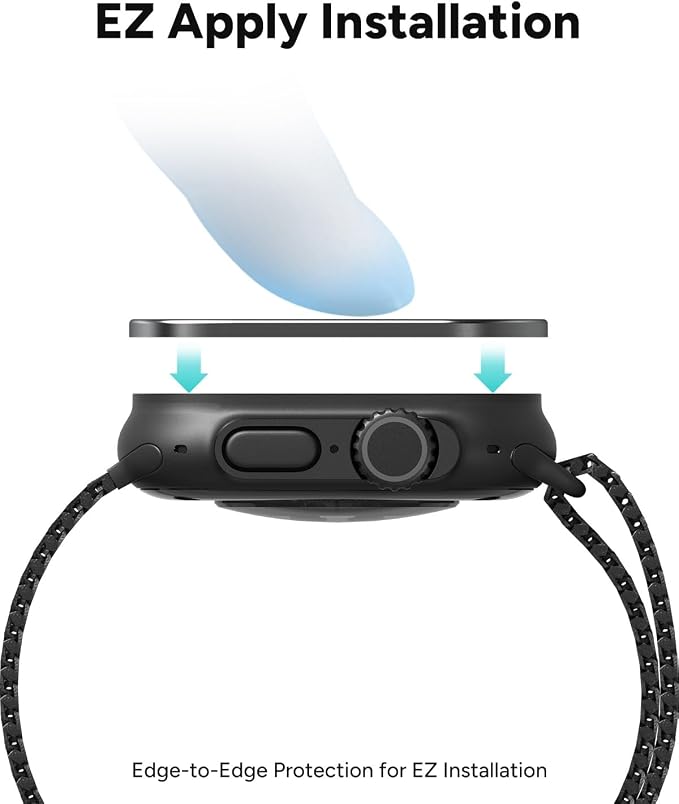 ZAGG XTR4 Glass Screen Protector for Apple Watch Ultra 3/2/ 1, Watch Size: 49mm - Fortified with Graphene, Blue Light Filter, Aluminum Frame, Black