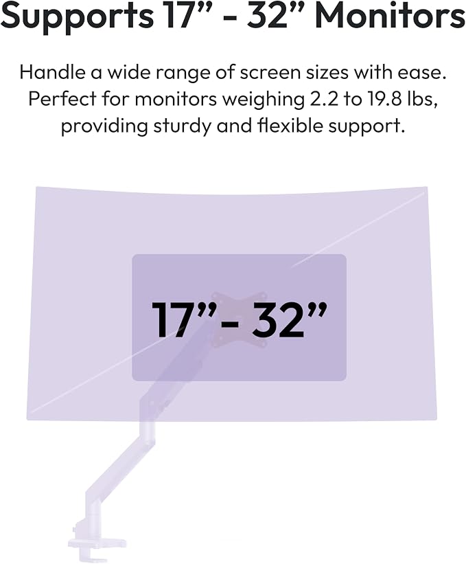 Pixio PS1S Wave Purple Single Monitor Arm Stand Desk Mount - Fits up to 32 inches Monitors and up to 19.8lbs. VESA Compatibility and Integrated Cable Management