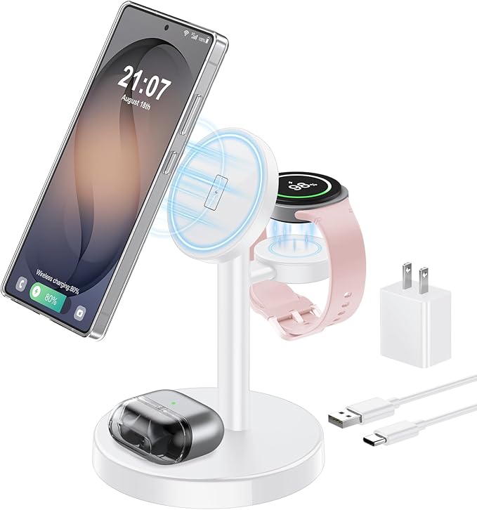 Magnetic Wireless Charger for Samsung, 3 in 1 Fast Charging Station Phone Charger Stand Compatible with Samsung Galaxy S26 S25 S24 S23 Ultra Z Fold/Flip 7, Galaxy Watch Ultra 8 7 6, Buds 4/3 Pro