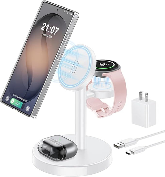 Magnetic Wireless Charger for Samsung, 3 in 1 Fast Charging Station Phone Charger Stand Compatible with Samsung Galaxy S26 S25 S24 S23 Ultra Z Fold/Flip 7, Galaxy Watch Ultra 8 7 6, Buds 4/3 Pro