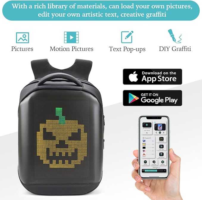 Led Backpack with Programmable Screen,HD Color Screen App Control 17 inches Laptop Backpack, Waterproof led bag, Travel, Motorcycle Backpack