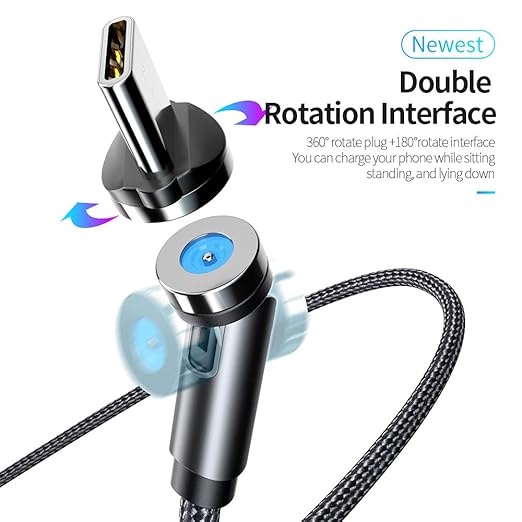 Magnetic Charging Cable, 540° Rotation Magnetic Phone Charger (6-Pack,1.6ft/3ft/3ft/6ft/6ft/10ft) 3 in 1 Magnet Phone Charger Magnetic USB Cable for iProduct/Micro USB/Type C Device (BLACK)