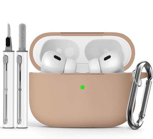 Ljusmicker for AirPods Pro Case Cover with Cleaner Kit,Soft Silicone Protective Cases for Apple AirPod Pro 2nd/1st Generation for Women Men,AirPods Pro 2 Case Accessories with Keychain-Light Brown