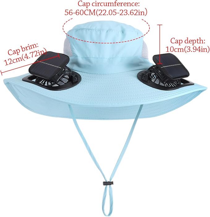 Outdoor Solar Powered Fan Hat for Men Women Breathable Wide Brim Hat with 2 Fans UPF 50+ Fishing Hat Beach Bucket Sun Hat