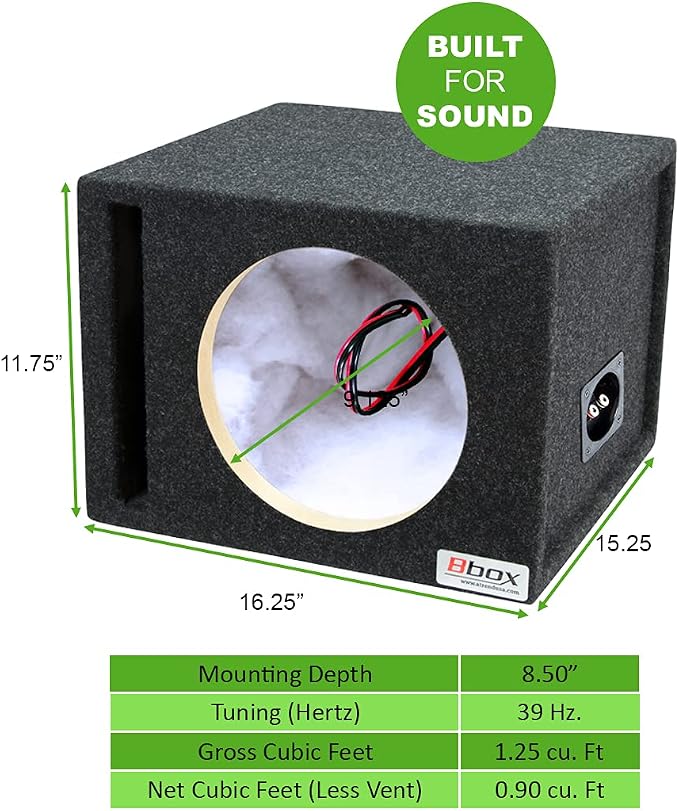 Atrend Bbox Car Pro Audio Speaker Enclosures 10” Single Vented Subwoofer/Speaker Enclosure High Grade MDF – Nickel Finish Speaker Terminals 18 Gauge Audio Cables - Improves Audio Quality, Sound & Bass
