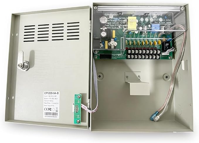 9 Channel 12V DC 5 Amp Output CCTV Distributed Power Supply Box with AC Plug and Lock for Security Cameras and DVRs (5A 9-Channel)