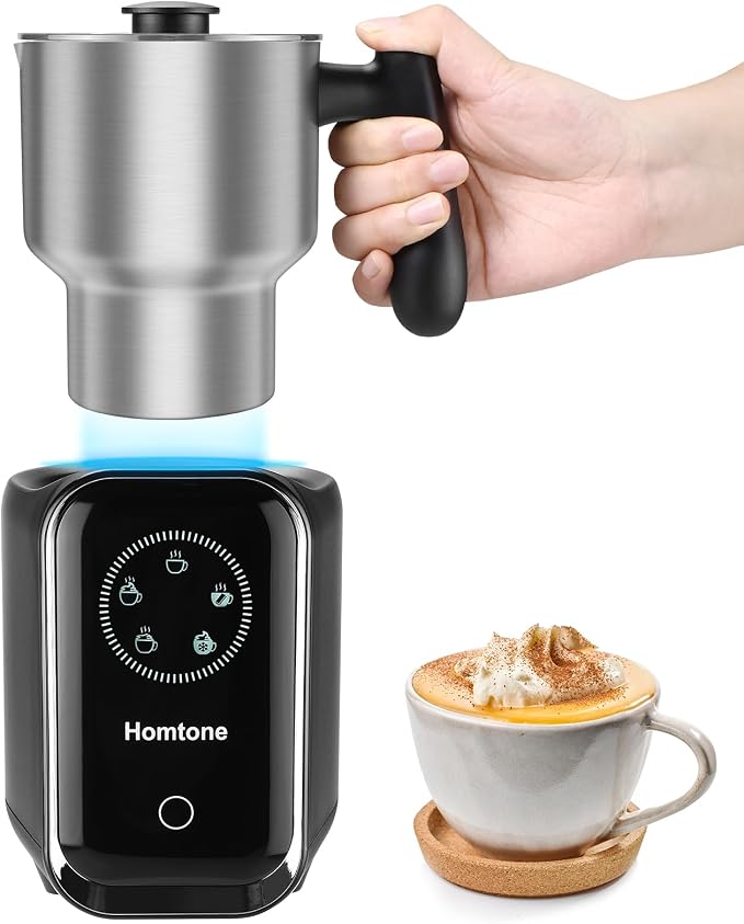 Homtone 5-in-1 Milk Frother and Steamer Electric Milk Frother, 21 oz Induction Milk Frother, 120V Removable Stainless Steel Automatic Milk Steamer for Latte, Hot Chocolate Milk, Hot & Cold Foam, Large