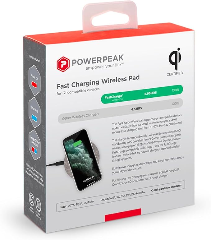 Wireless Fast Charger, 15W Aluminum Fast Charging Pad, USB-A to USB-C Cable Included, Compatible with iPhone Apple & Android, AC Adapter Included | Gray
