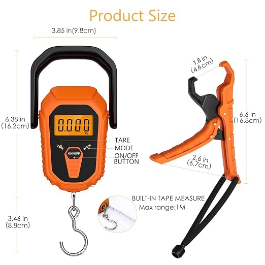 Fish Scale, Waterproof Floating Fishing Scale with Lip Gripper, 110lb/50kg Hanging Digital Fish Digital Scale, Floating with LCD Backlit, Tape Measure for Fishing Hunting, Batteries Included
