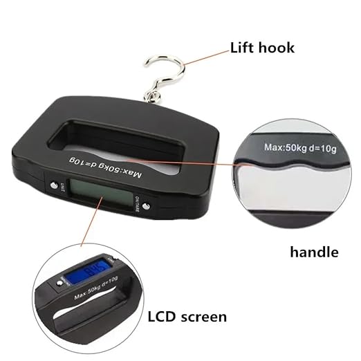 Digital Portable Luggage Scale - 50kg/10g Capacity, Backlit Handheld Suitcase Scale for Travel