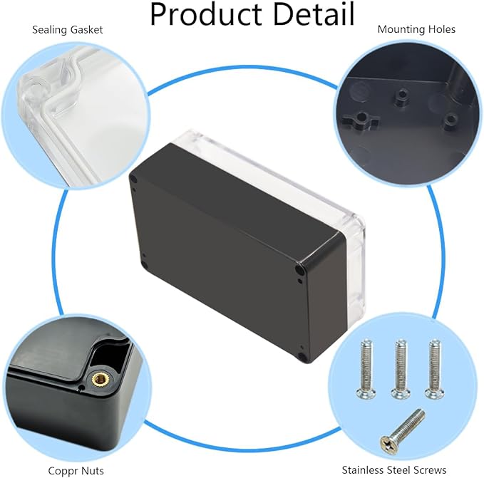 Project Box IP65 Waterproof Junction Box ABS Plastic Black Electrical Boxes DIY Electronic Project Case Power Enclosure Clear Cover 3.94"x2.68"x1.97"(2Pcs)