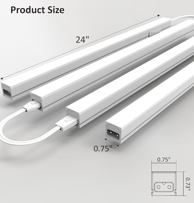 Leetdud Under Cabinet Lighting Plug in, 24 Inch 4 Pcs, Linkable AC120V 3CCT 3000K/4000K/5000K Ultra Slim, LED Under Cabinet Lights for Counter Light, Kitchen, Shelf, Sink, Workshop, Desk, White