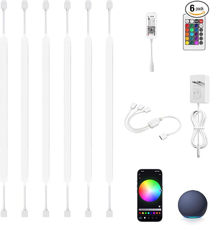 LED Under Cabinet Lighting Kit, Dimmable RGB Strip Lights, Remote Control Linkable Light Work with Alexa and Google Home, 12 inch Silicone Lamps for Closet, Shelf, Desk, Kitchen (Multicolor)