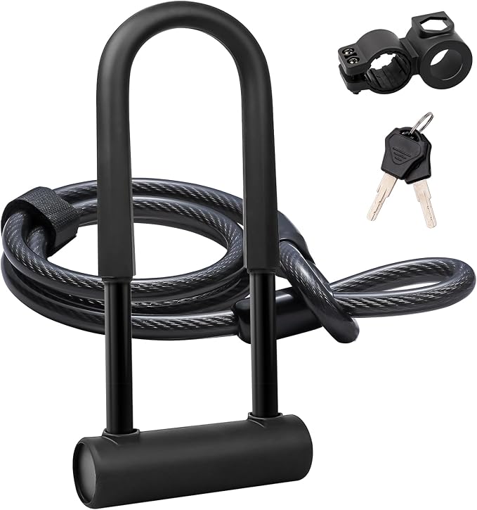 Bike U Lock Heavy Duty Bike Lock Bicycle U Lock, 16mm Shackle and 4ft/6ft Length Security Cable with Sturdy Mounting Bracket for Bicycle, Motorcycle and More