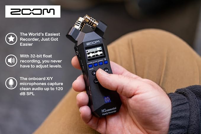 Zoom H1essential Handy Recorder Bundle with Over-Ear Stereo Headphones, 32GB microSDHC Card, Furry Microphone Windscreen, 4 AAA Batteries and Accessories