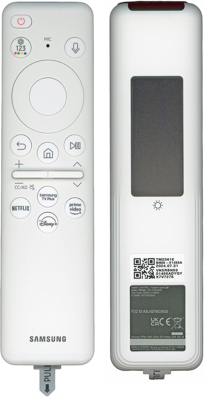 Dan's Originals OEM BN59-01456A / TM2361E 2024 White Solar TV Remote Control for Samsung TV, The Frame TV, with Plus, Netflix, Prime, Disney+ App Keys | BN5901456A