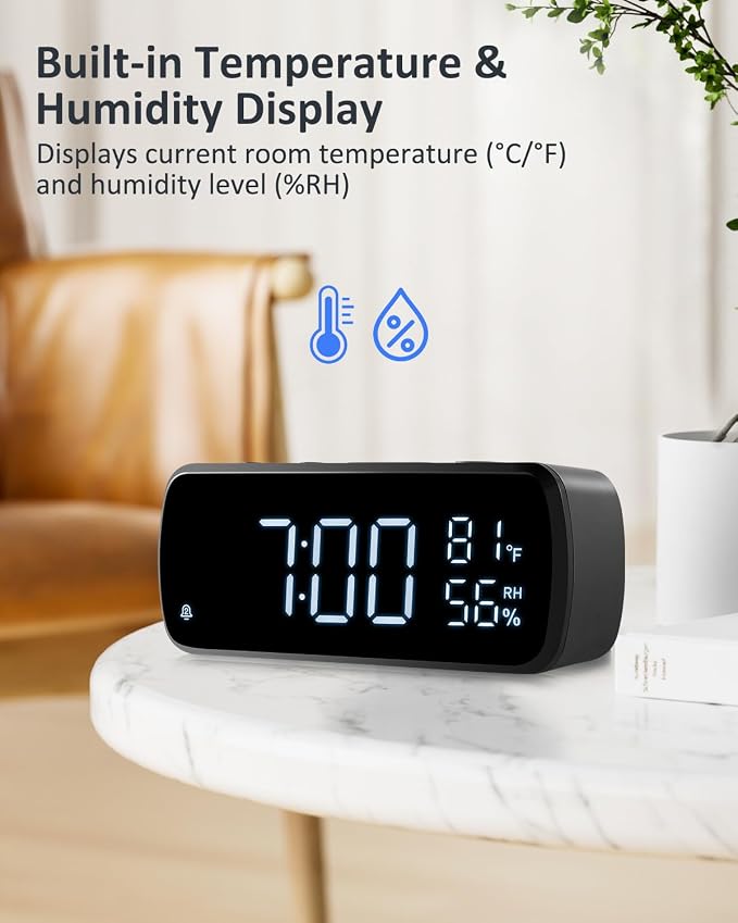 G Keni Digital Alarm Clock with FM Radio for Bedroom,2 Alarms with Large LED Display,USB Charger, Preset, Dimmer, Sleep Timer,Temperature,Relative Humidit, Adjustable Volume, Snooze