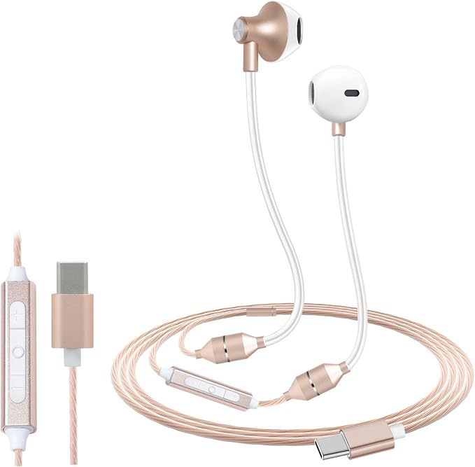 ibrain Type C Air Tube Headphones USB C EMF Free Earbuds Air Tube Earbuds with Microphone Anti EMF Airtube Headsets in-Ear Earphones for Safe Listening