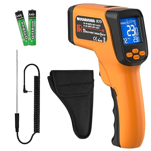 Infrared Thermometer Gun for Cooking, Non Contact Thermometers Laser Temperature Guns with K-Type Probe, 12:1 Dual-Mode Temp Gun (-58°F to 1472°F), Pizza Oven, BBQ, Home Repairs, HVAC