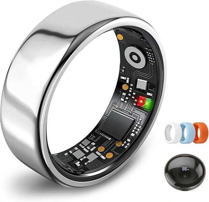 Smart Ring for Women Men,Fitness Tracker Ring,Heart Rate,Blood Oxygen,Step Tracker,Sleep Tracker,Meditation Assistance,No Subscription Fee,IP68 Waterproof,2026 New (Silver 7)