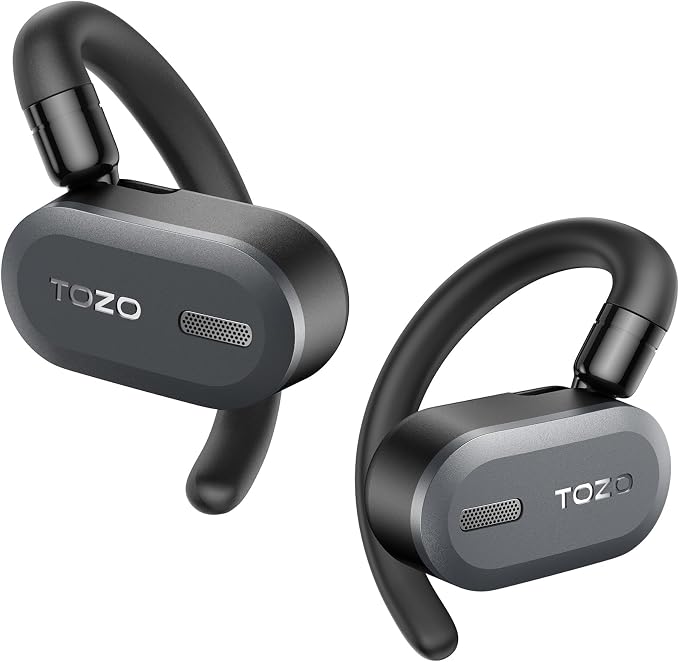 TOZO O2 True Open Ear Wireless Earbuds with Multi-Angle Adjustment, Bluetooth 5.3 Headphones with Bass Sound, Crystal-Clear Calls, 42 Hrs Playtime, Long-Lasting Comfort for Work, Driving, Sport Black