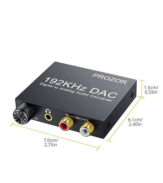 PROZOR 192KHz Digital to Analog Audio Converter Optical to RCA Adapter Upgrade Volume Adjustable DAC with Optical Cable, SPDIF TOSLINK to Stereo L/R & 3.5mm Jack Converters